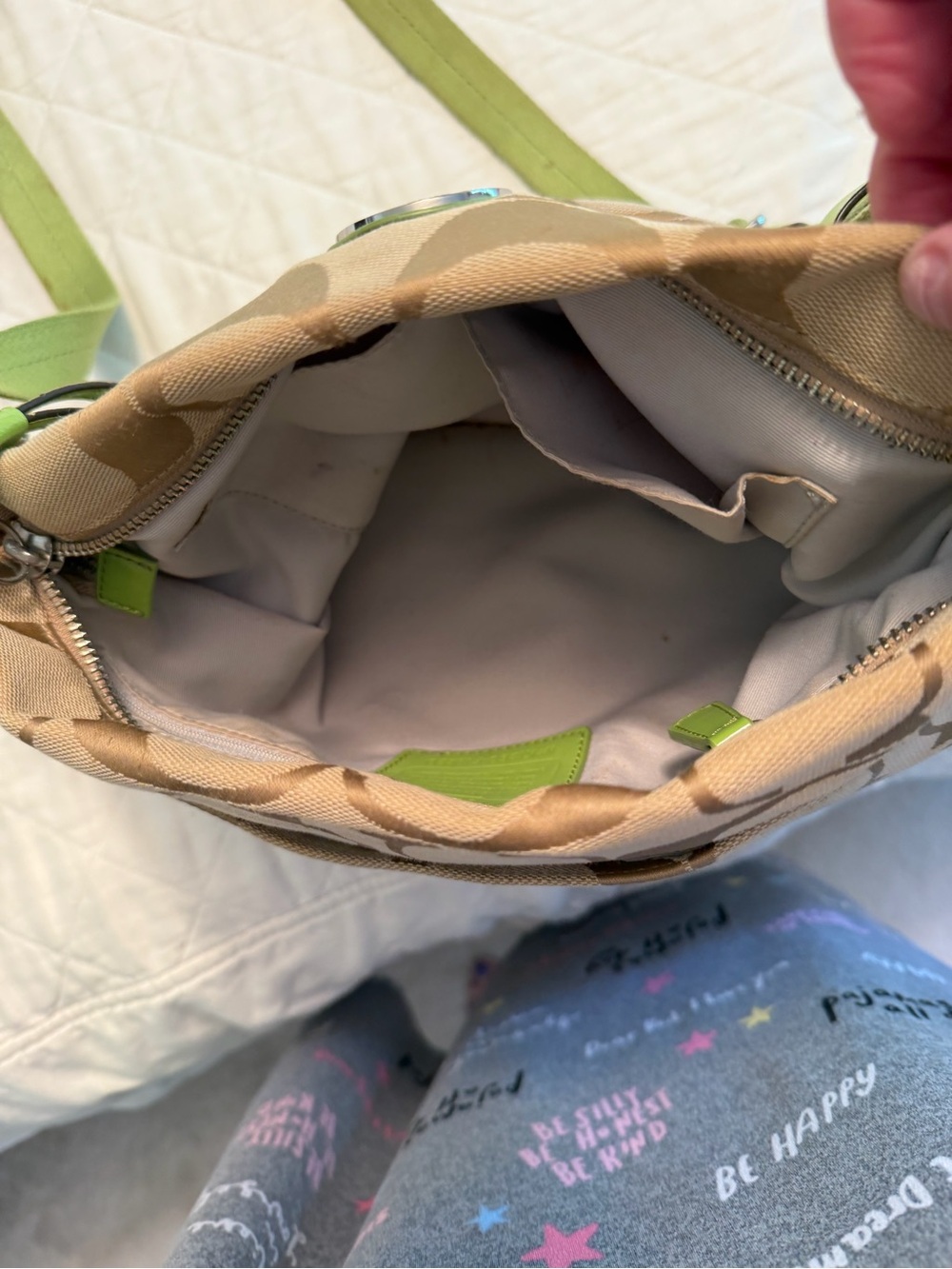 Coach Beige Monogram Crossbody with Green Trim - Picture 3 of 3